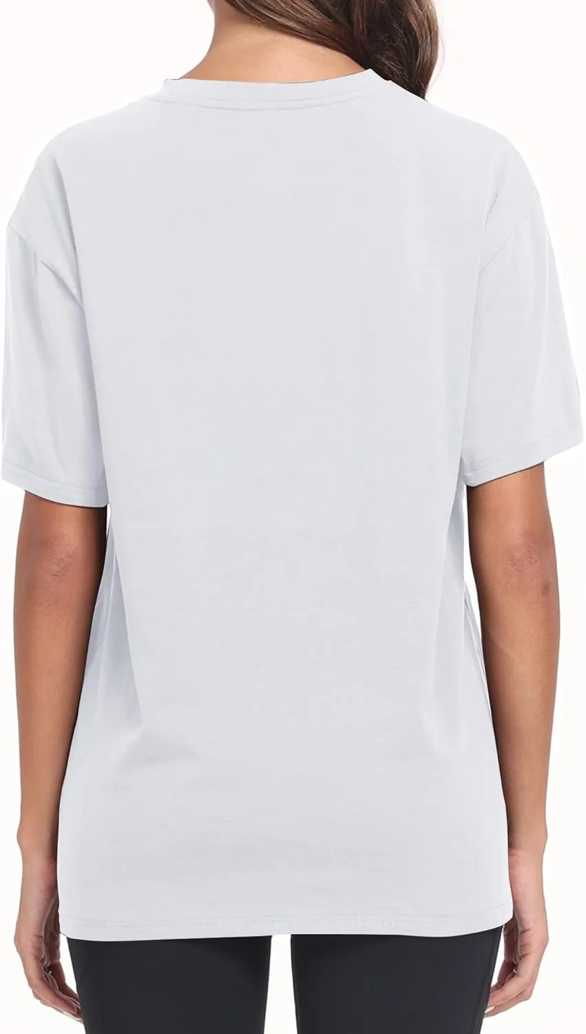 PRIMODA Womens Oversized Short Sleeve T Shirts Trendy Crew Neck Loose Workout Tee Casual Summer Tops Cotton