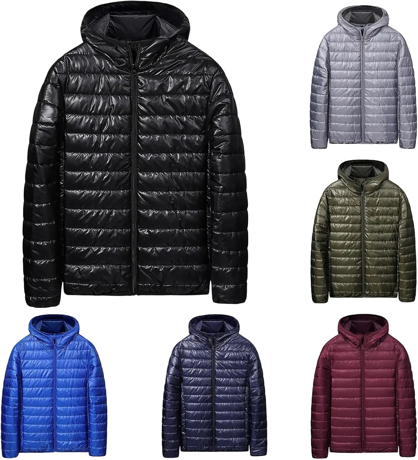 Puffer Jacket Men Lightweight Packable Quilted Jackets Hooded Bubble Winter Down Coat Insulated Thick Outwear Pockets