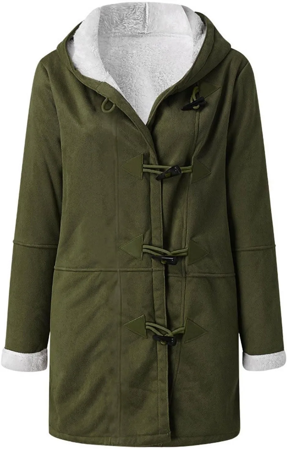 Qeaghou Fleece Lined Winter Coats for Women Warm Trench Coat Furry Windbreaker Ski Jacket Fuzzy Solid Jacket with Hood