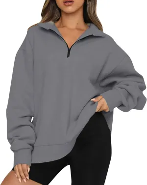 Quarter Zip Pullover for Women Fall Long Sleeve Y2k Clothes Drop Shoulder Blouses Casual Sweaters Half Zip Sweatshirt