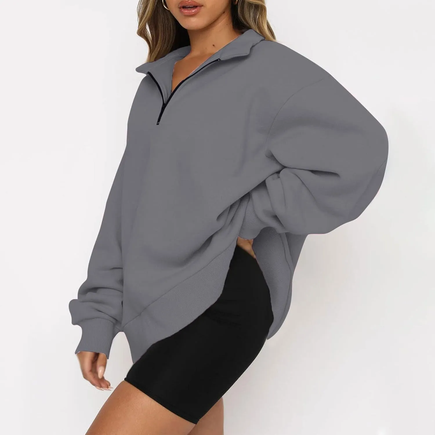 Quarter Zip Pullover for Women Fall Long Sleeve Y2k Clothes Drop Shoulder Blouses Casual Sweaters Half Zip Sweatshirt