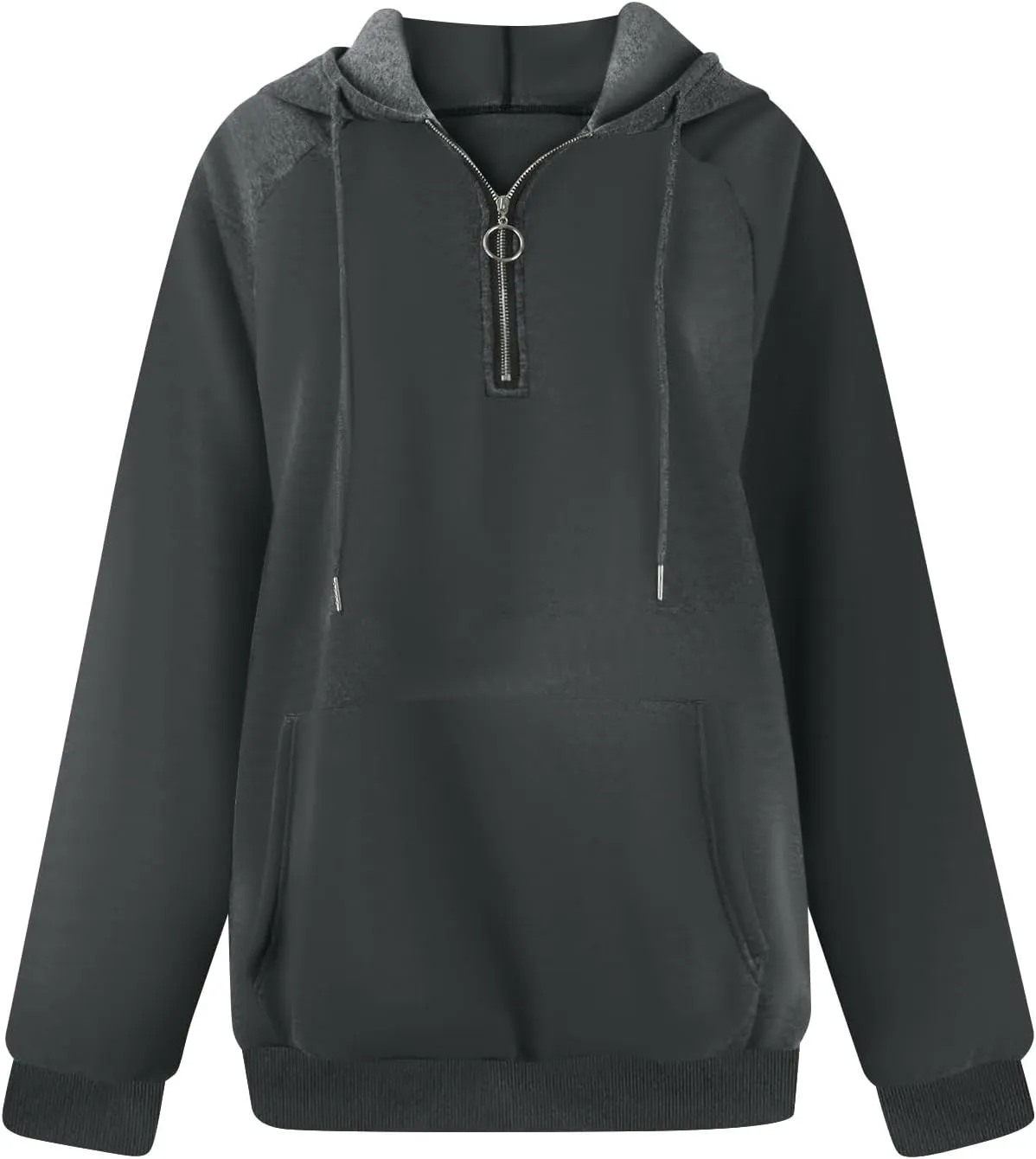 Quarter Zip Pullover Women,2024 Fall Casual Loose Oversized Hoodies Plain Long Sleeve Shirts With Kangaroo Pockets