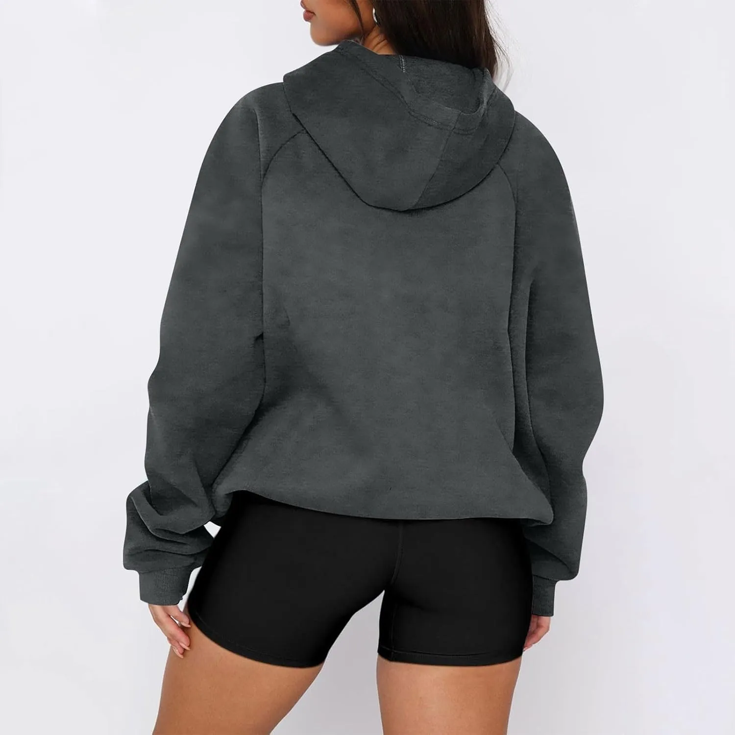 Quarter Zip Pullover Women,2024 Fall Casual Loose Oversized Hoodies Plain Long Sleeve Shirts With Kangaroo Pockets