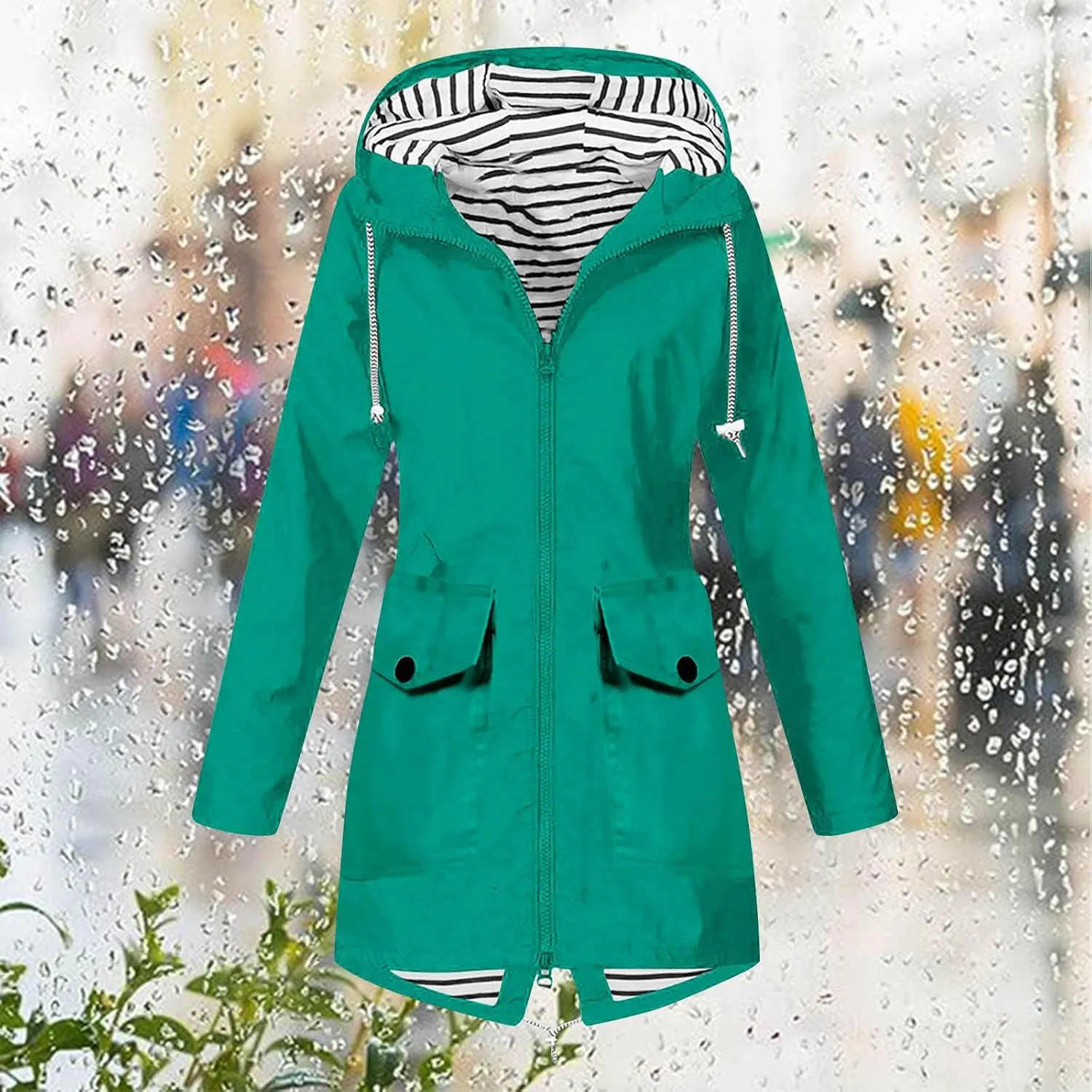 Rain Jacket for Women Lightweight Long Hooded Raincoat Waterproof Outdoor Hiking Travel Windbreaker Trench Coats