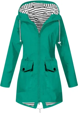 Rain Jacket for Women Lightweight Long Hooded Raincoat Waterproof Outdoor Hiking Travel Windbreaker Trench Coats