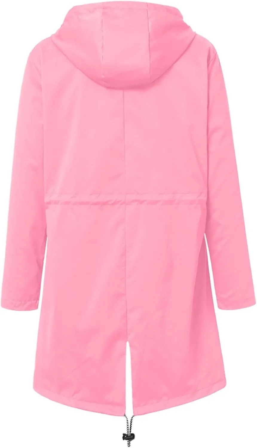 Rain Jacket for Women Lightweight Long Hooded Raincoat Waterproof Outdoor Travel Hiking Windbreaker Trench Coats