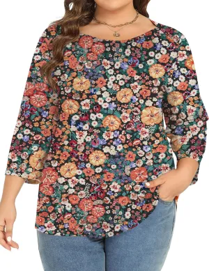 Rapbin Womens Plus Size 3/4 Length Sleeve Tops Boat Neck Loose Fit Tee Tunic Blouse XL-5XL