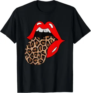 Red Lips Leopard Tongue Shirt Vintage Trendy Animal Print T-Shirt
