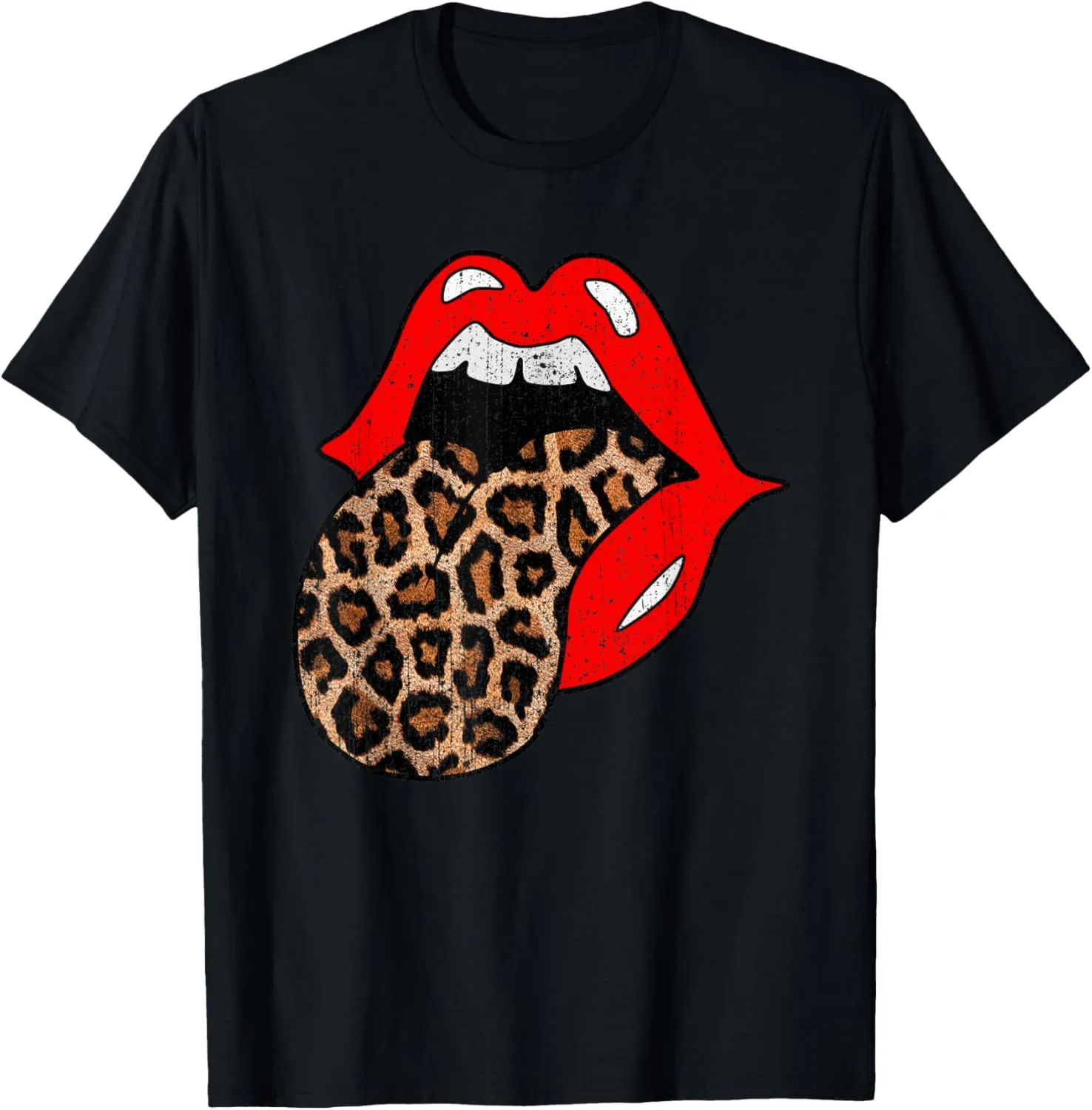 Red Lips Leopard Tongue Shirt Vintage Trendy Animal Print T-Shirt