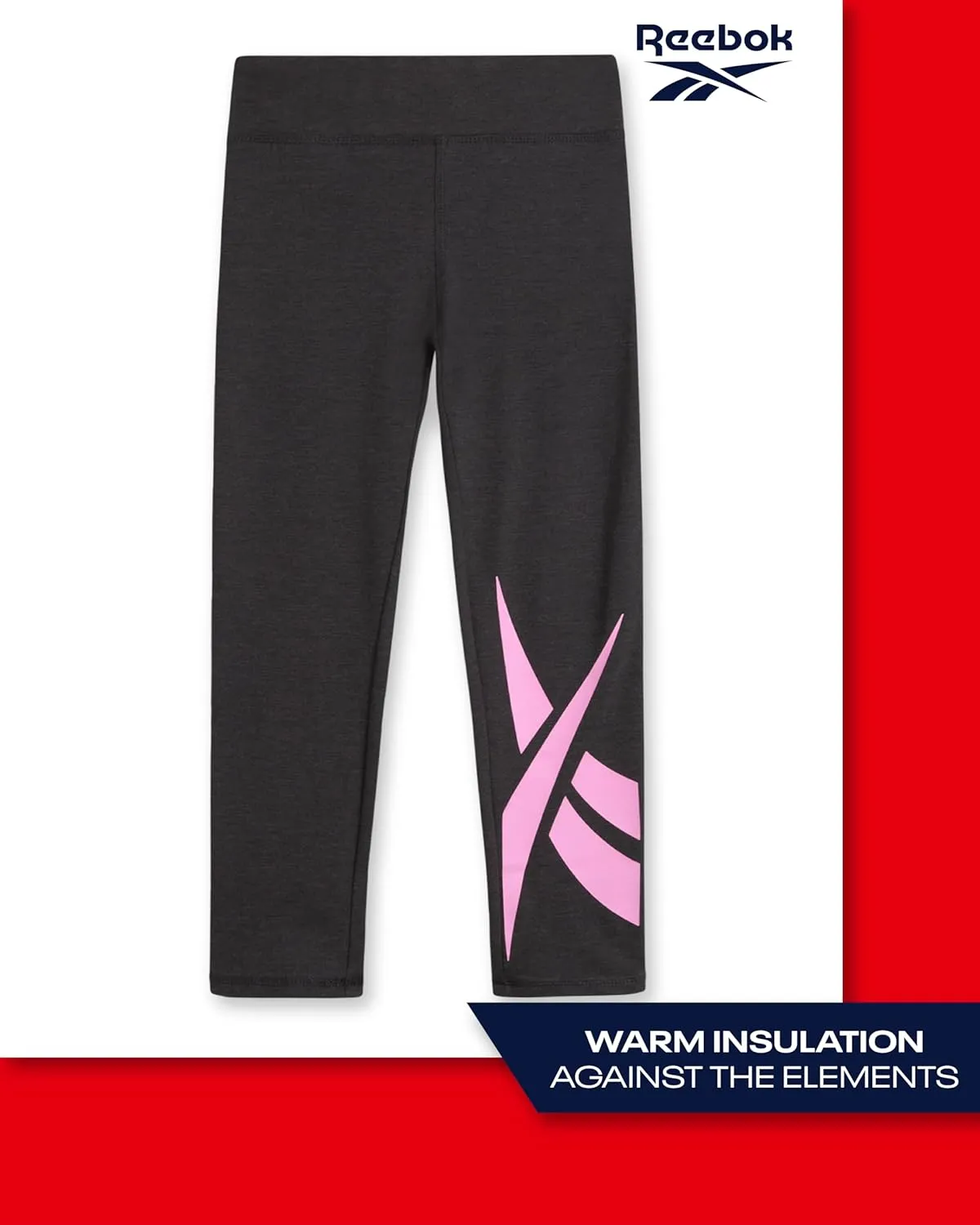 Reebok Girls Leggings - 2 Pack Athletic Performance Cotton Leggings - Yoga Pants for Girls Dance Tights (Sizes: 7-12)