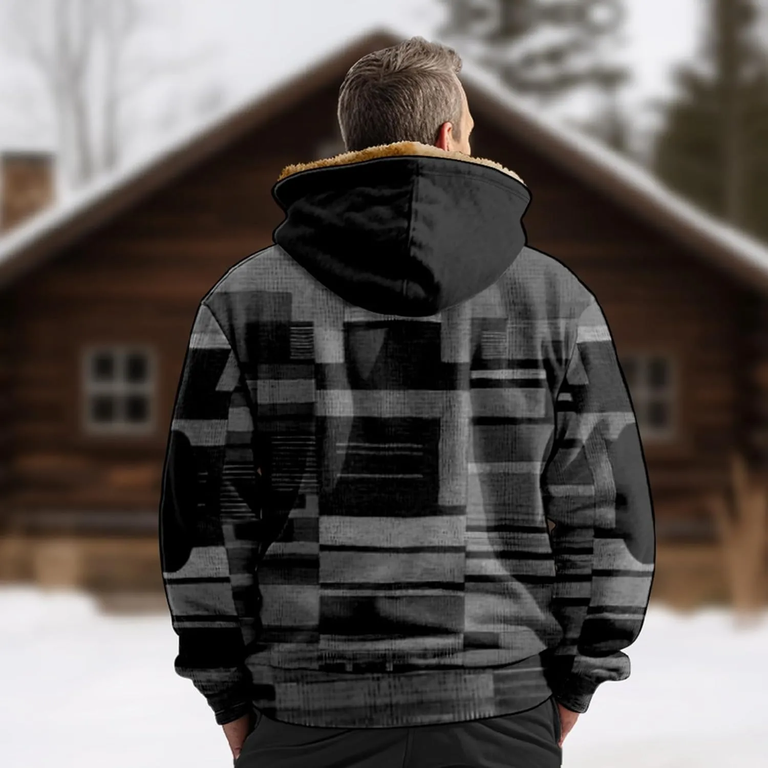 Retro Ethnic Graphic Hoodies Heavyweight Sherpa Fleece Lined Jackets Big Tall Zip Up Sweatshirts For Men With Hood