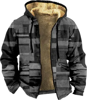 Retro Ethnic Graphic Hoodies Heavyweight Sherpa Fleece Lined Jackets Big Tall Zip Up Sweatshirts For Men With Hood