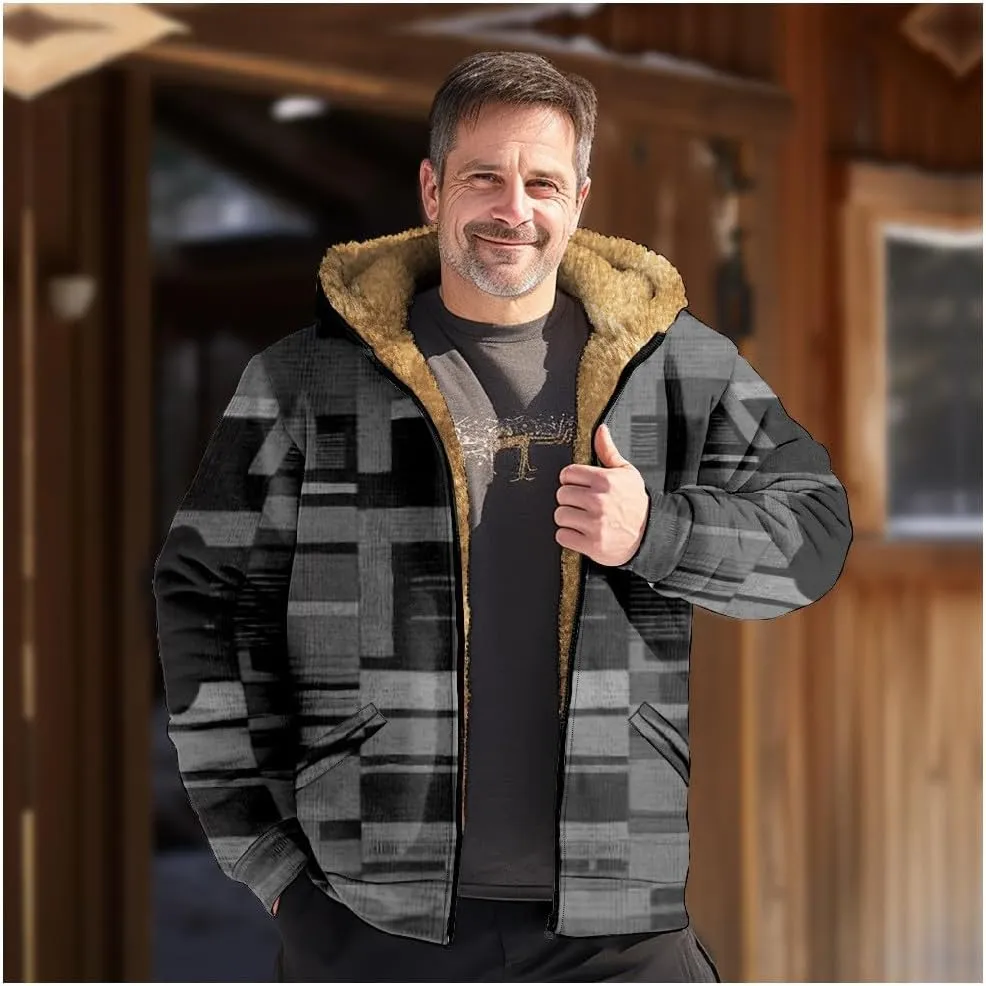 Retro Ethnic Graphic Hoodies Heavyweight Sherpa Fleece Lined Jackets Big Tall Zip Up Sweatshirts For Men With Hood