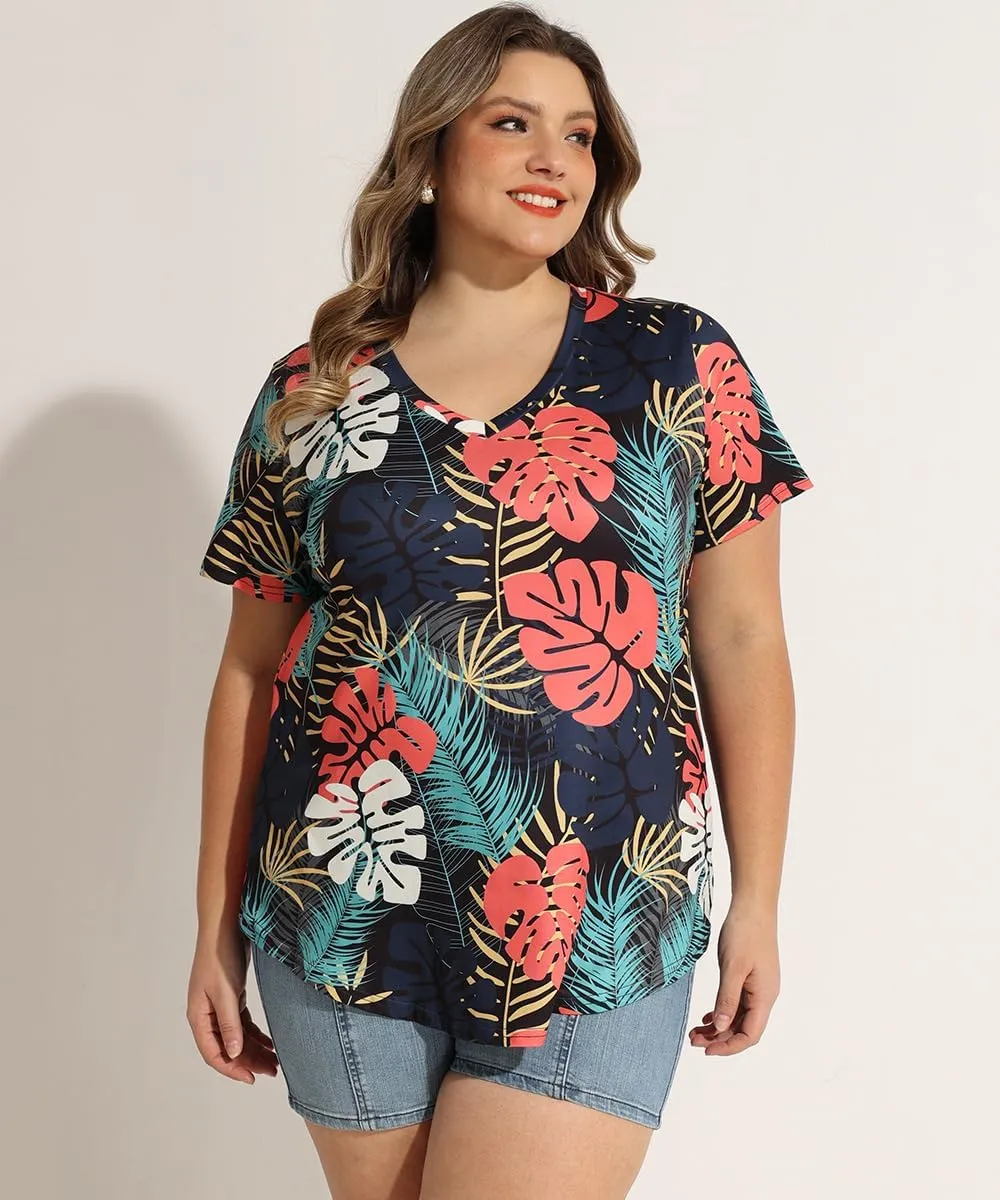 RITERA Women Plus Size Tops Tie Dye V Neck Shirt Floral Camo Summer Short Sleeve Tunic Oversized Ladies Blouse XL-5XL