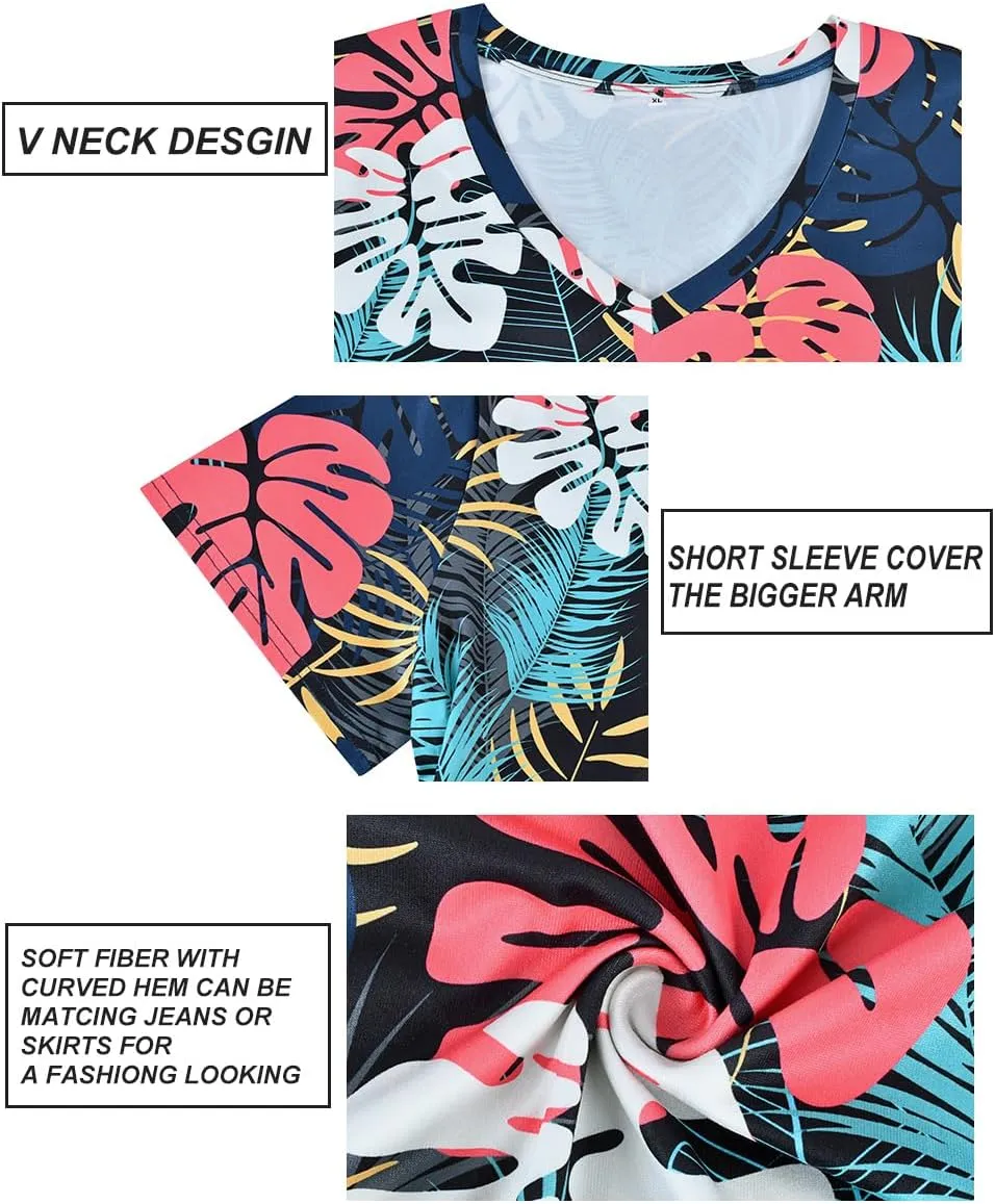 RITERA Women Plus Size Tops Tie Dye V Neck Shirt Floral Camo Summer Short Sleeve Tunic Oversized Ladies Blouse XL-5XL