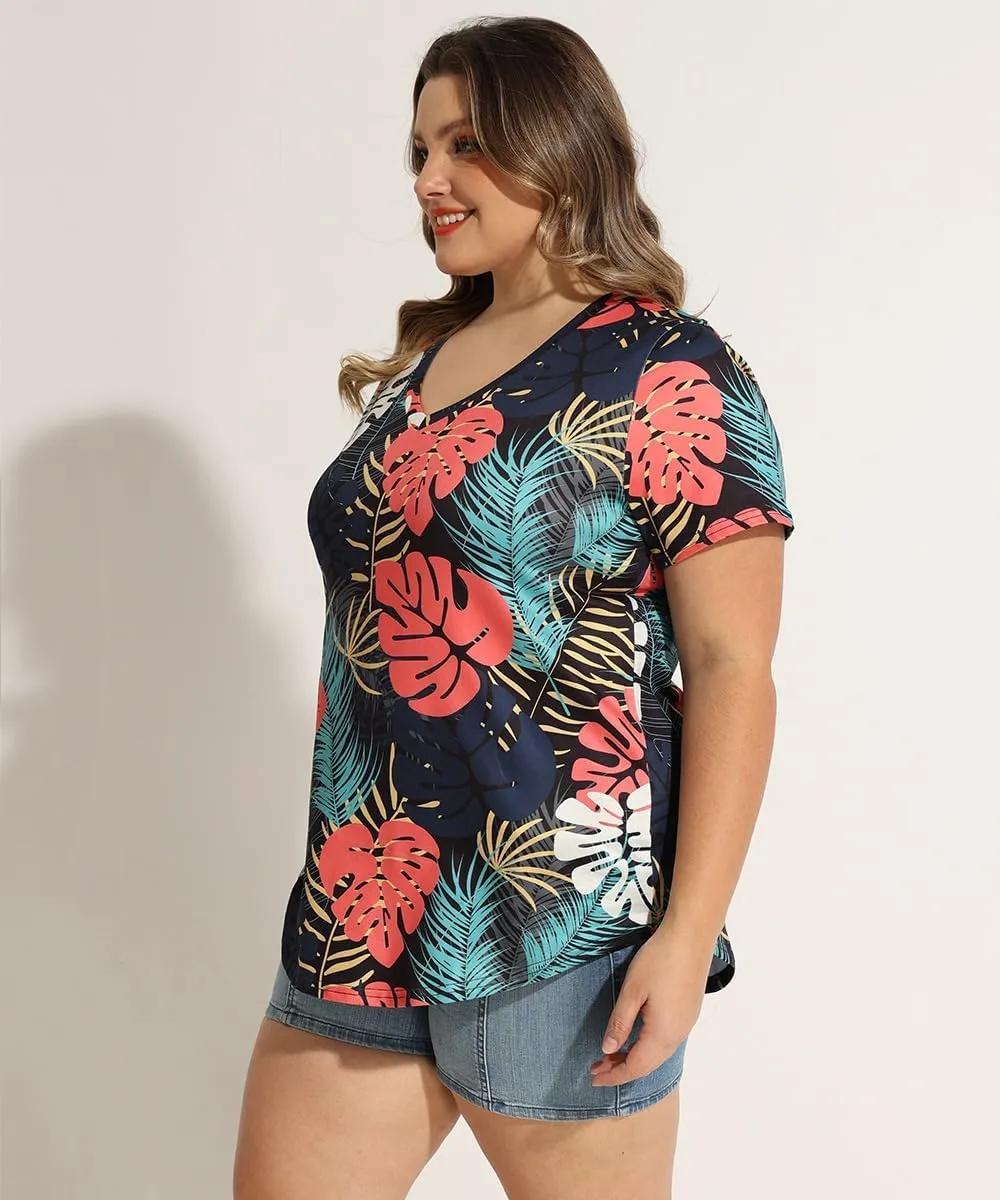 RITERA Women Plus Size Tops Tie Dye V Neck Shirt Floral Camo Summer Short Sleeve Tunic Oversized Ladies Blouse XL-5XL