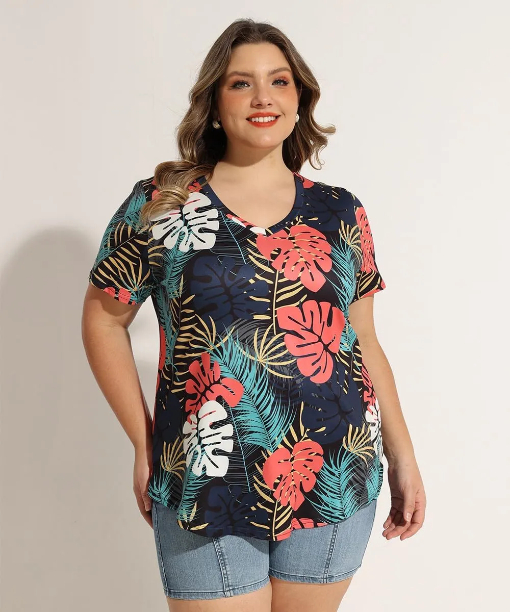 RITERA Women Plus Size Tops Tie Dye V Neck Shirt Floral Camo Summer Short Sleeve Tunic Oversized Ladies Blouse XL-5XL