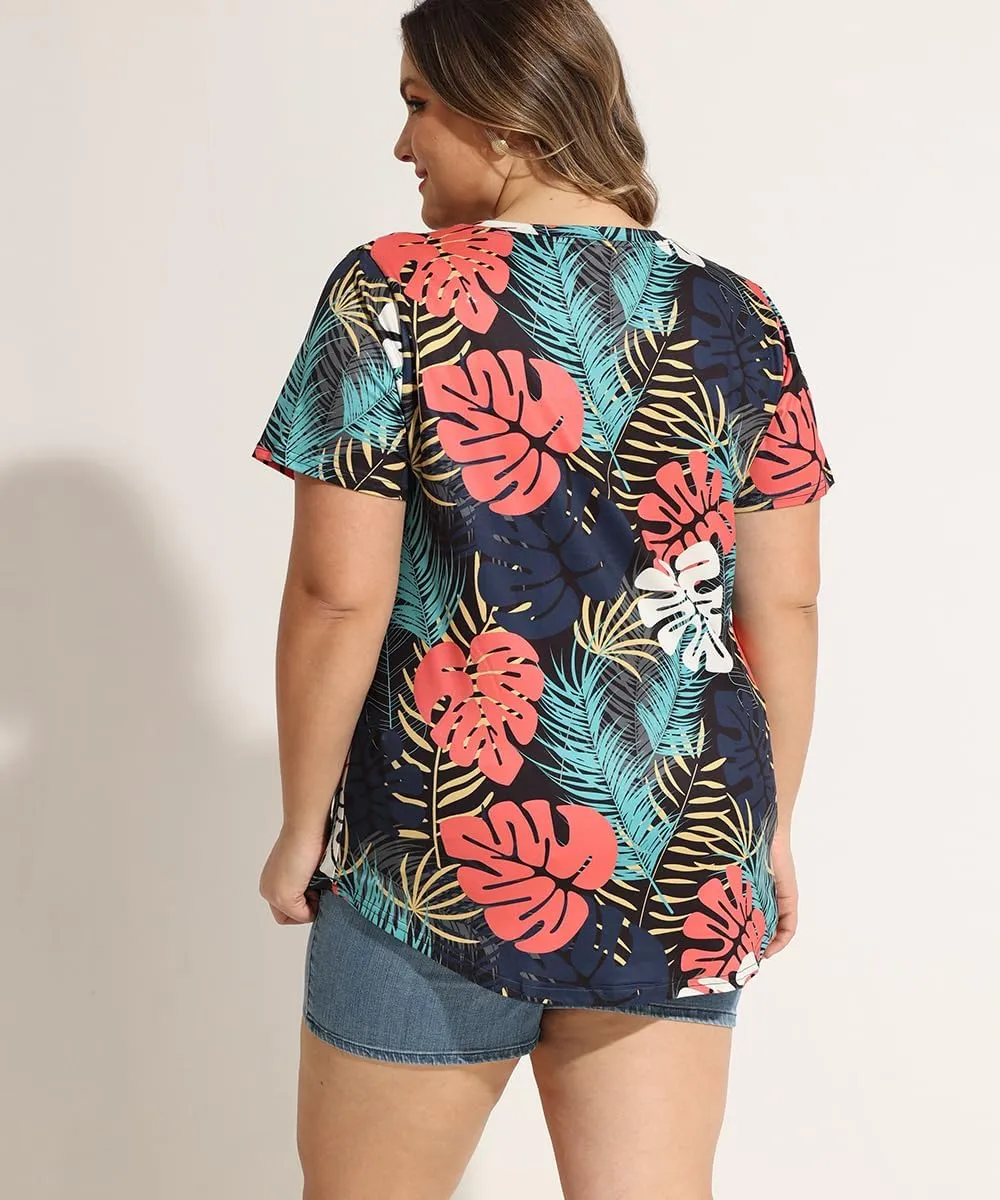 RITERA Women Plus Size Tops Tie Dye V Neck Shirt Floral Camo Summer Short Sleeve Tunic Oversized Ladies Blouse XL-5XL