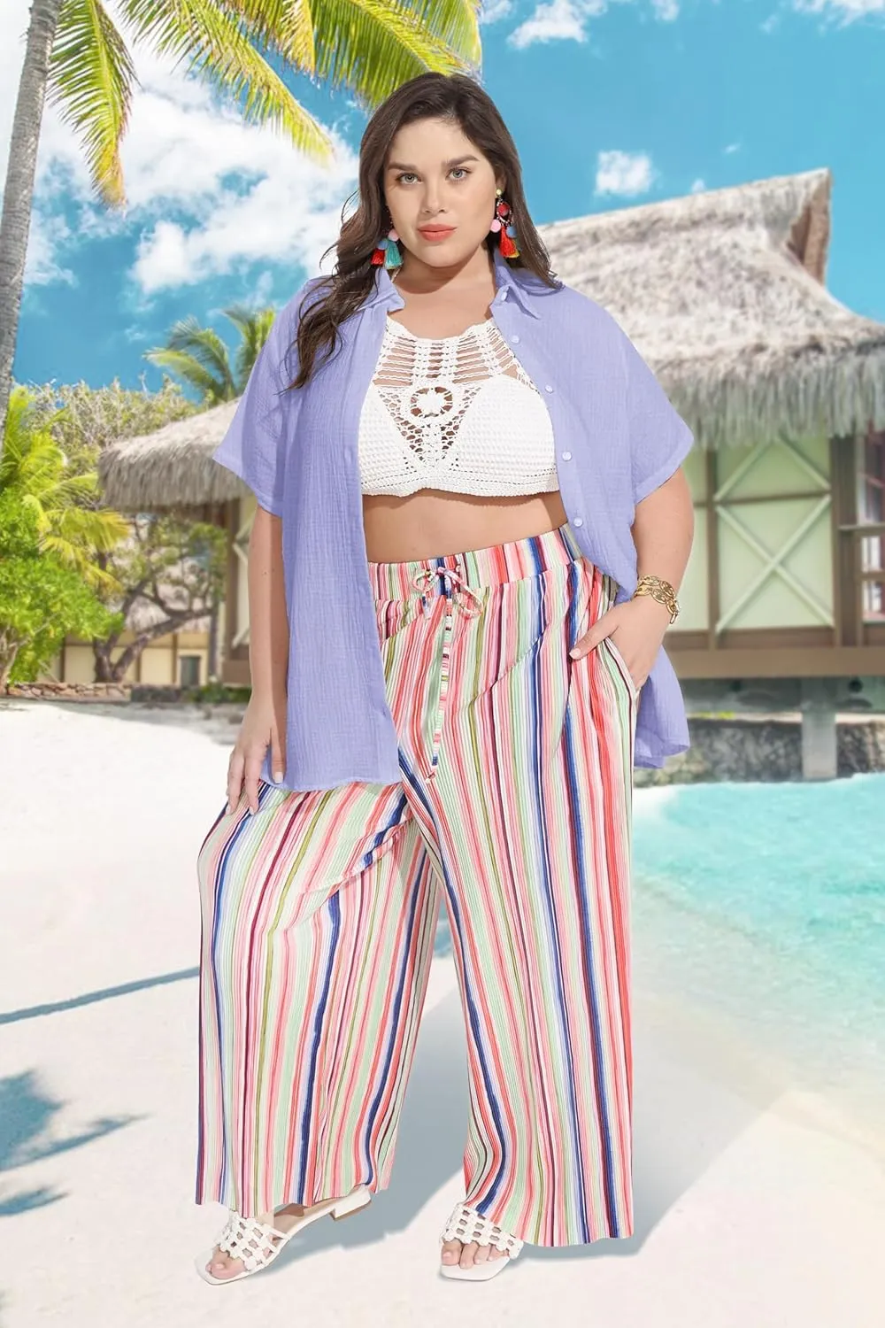 RITERA Womens Plus Size Tops Button Down Roll-Up Cuffed Short Sleeve Casual Shirts Collared Summer Lightweight Blouse XL-5XL