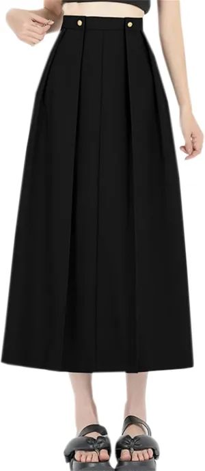 SANGTREE Women's Long Pleated Skirt High Waist Solid Color Uniform A Line Midi Skirts