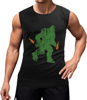 Sasquatch Bigfoot with Beer Men's Sleeveless Shirts Muscle Tank Top Gym Workout T Shirt
