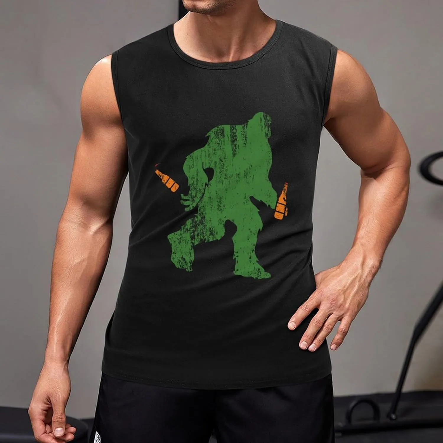 Sasquatch Bigfoot with Beer Men's Sleeveless Shirts Muscle Tank Top Gym Workout T Shirt