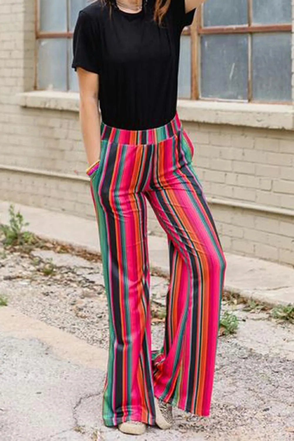 SELINK Pants for women Multicolor High Waist Serape Print Wide Leg Pants Trousers