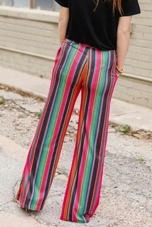 SELINK Pants for women Multicolor High Waist Serape Print Wide Leg Pants Trousers