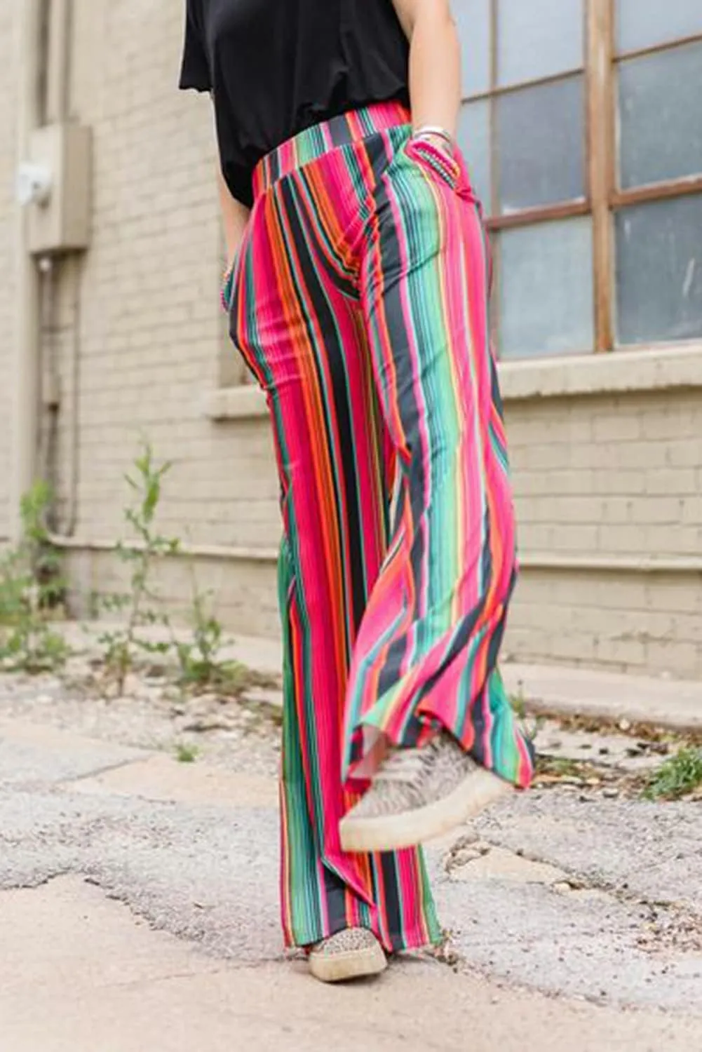 SELINK Pants for women Multicolor High Waist Serape Print Wide Leg Pants Trousers