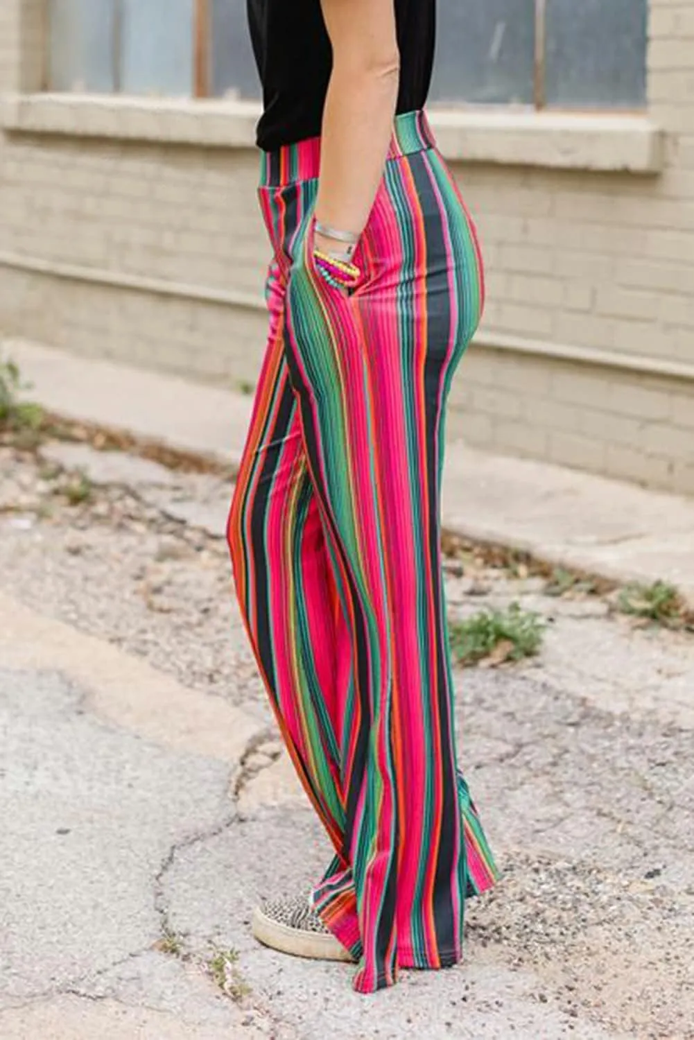 SELINK Pants for women Multicolor High Waist Serape Print Wide Leg Pants Trousers