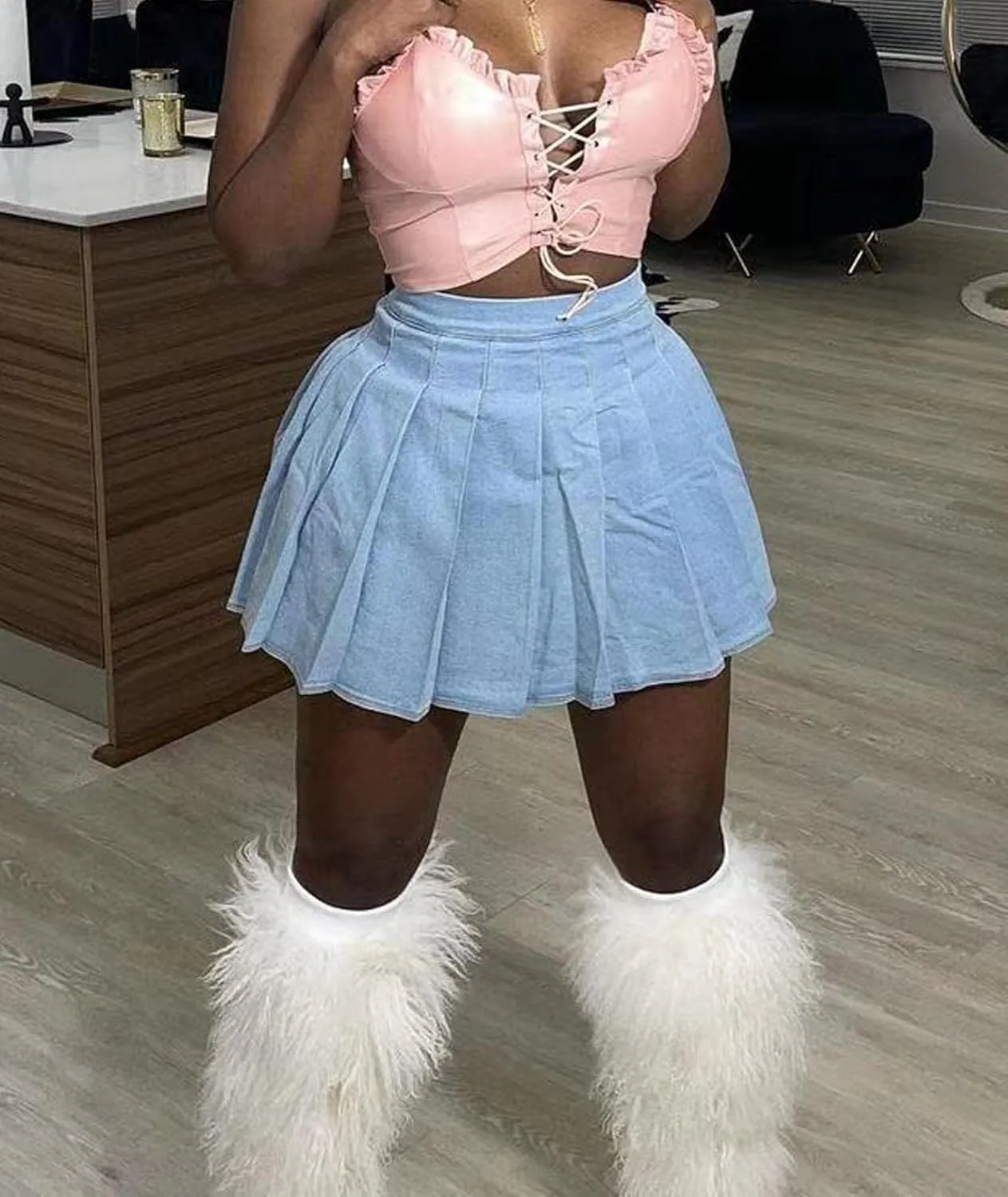 SEMATOMALA Women's Y2K Denim Pleated Mini Skirt Casual Summer Juniors Teen Girls Blue Jean Tennis Skater A-line Skirt