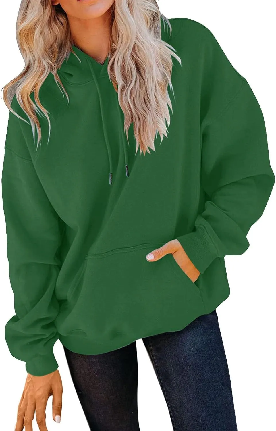 SHAOBGE Women's Casual Pink Cropped Oversized Long Sleeve Solid Hoodie Pullover Sweatshirt