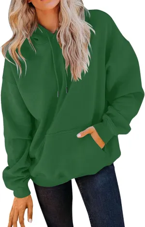 SHAOBGE Women's Casual Pink Cropped Oversized Long Sleeve Solid Hoodie Pullover Sweatshirt