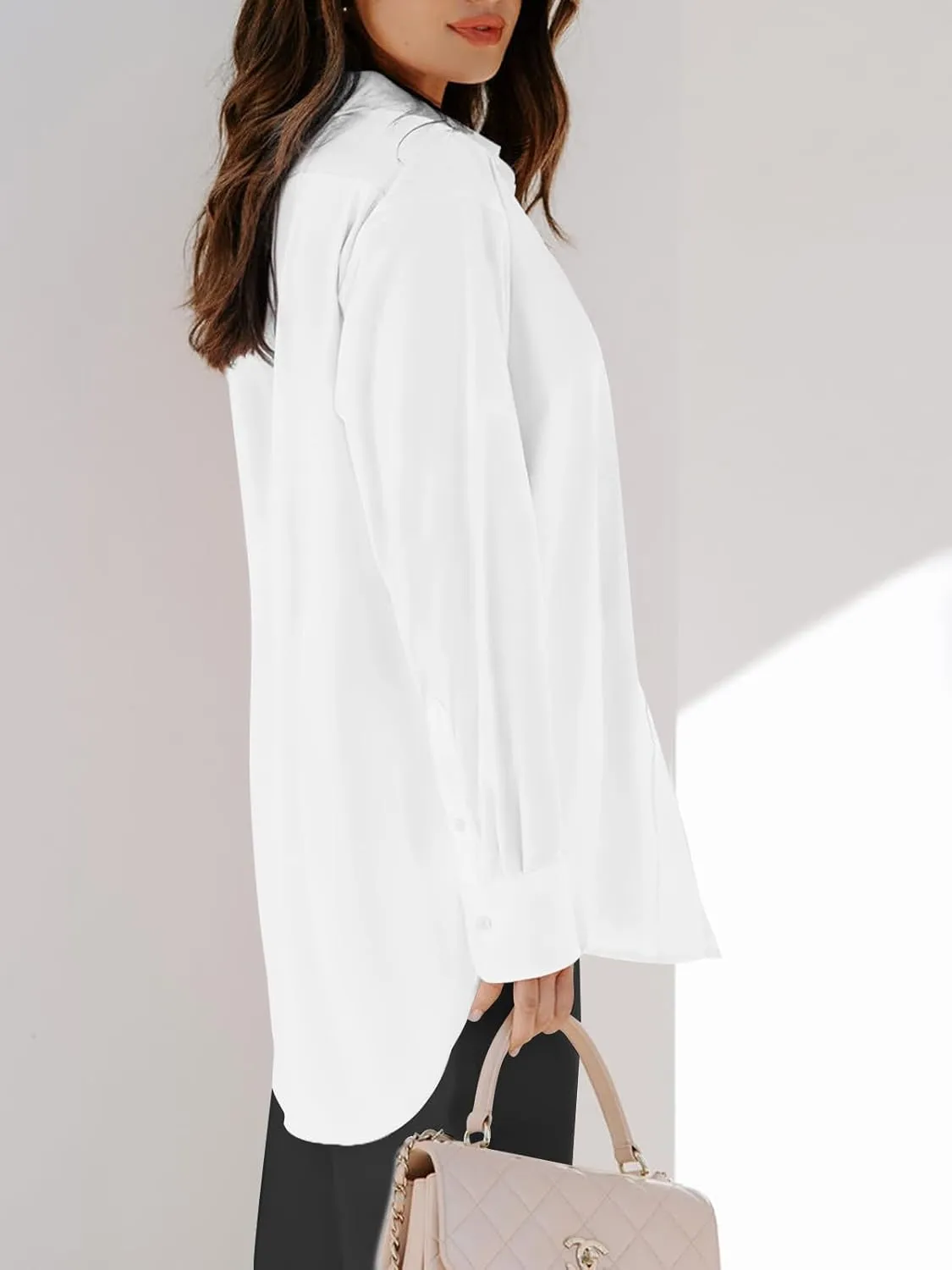 siliteelon Womens Button Down Shirts Dress Shirts Long Sleeve Blouses V Neck Solid Casual Tunics Tops with Pockets