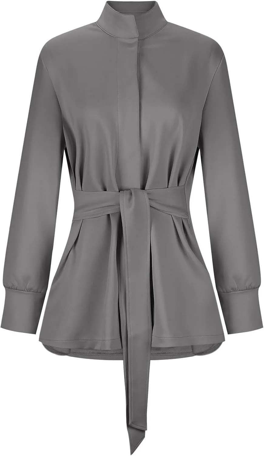 Sinzelimin Womens Mid-Length Trench Coat with Belt Fashion Button up Stand Collar Long Sleeves Windbreaker Outwear & Jackets