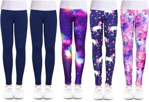 Slaixiu 4 Pack Leggings for Girls - Soft & Comfortable Ankle Length Printed Leggings for Kids (3T to 12 Years)