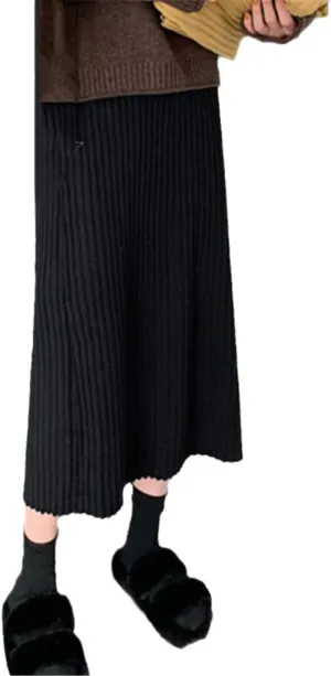 Spring Autumn Warm Women Solid Skirts Knitting Straight Midi Korean Style Elegant Chic Popular Skirts