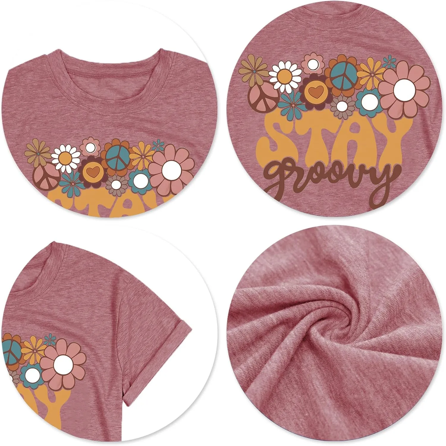 Stay Groovy Shirt for Womens:Hippie 70s T-Shirt Cute Hippie 70s T-Shirt Casual Short Sleeve Tee Tops