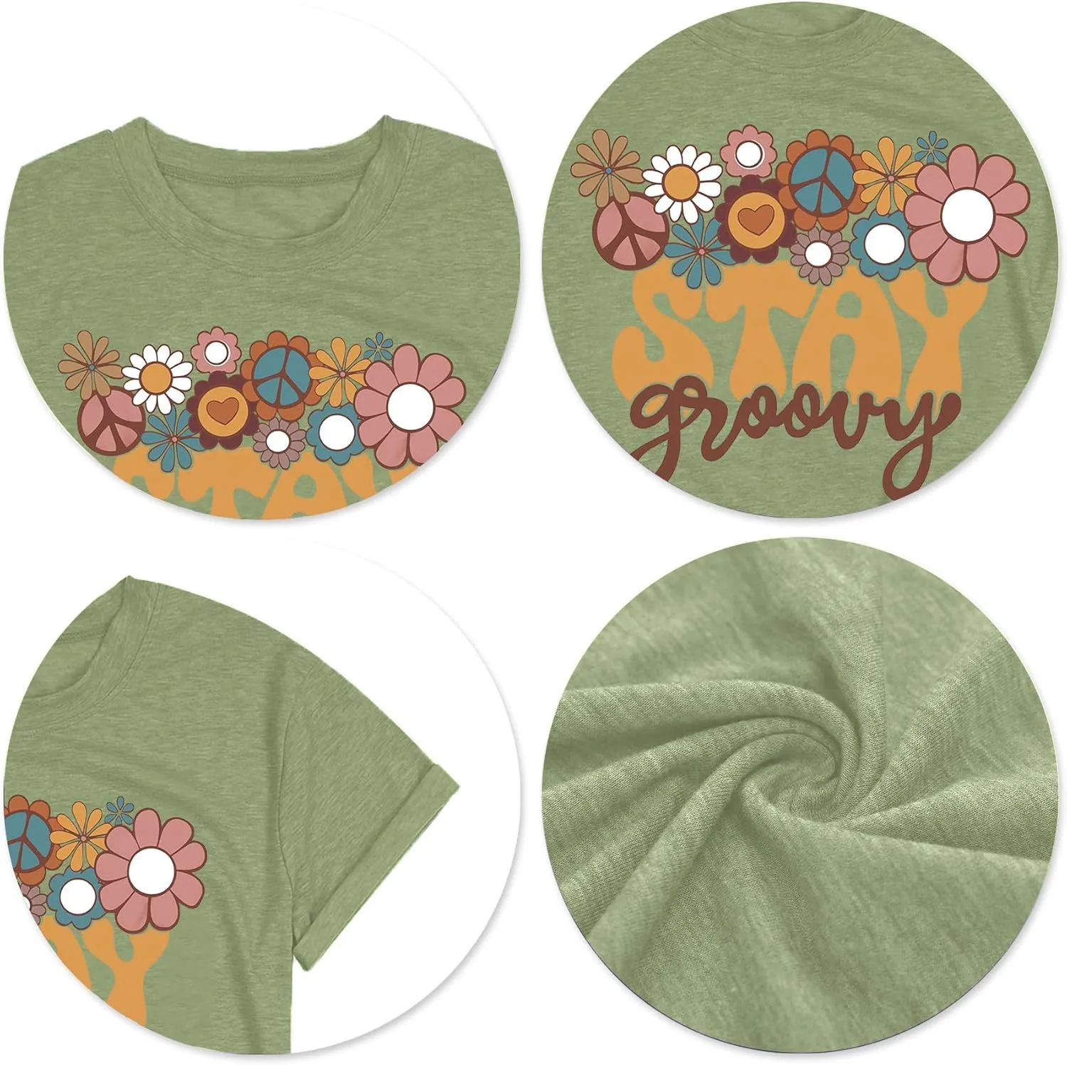 Stay Groovy Shirt for Womens:Hippie 70s T-Shirt Cute Hippie 70s T-Shirt Casual Short Sleeve Tee Tops