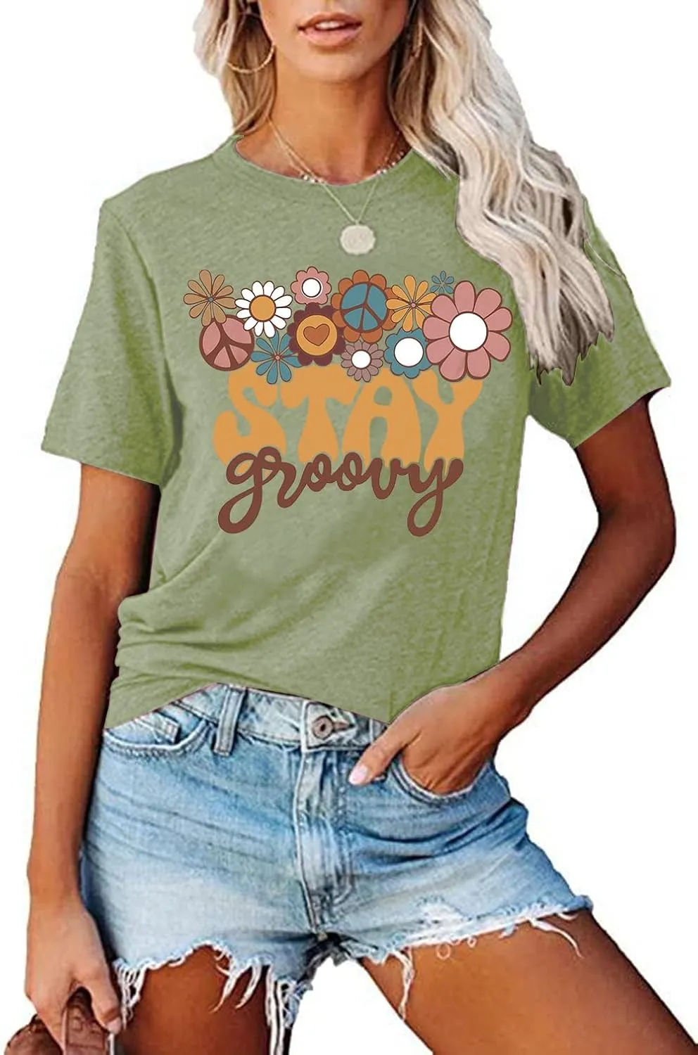 Stay Groovy Shirt for Womens:Hippie 70s T-Shirt Cute Hippie 70s T-Shirt Casual Short Sleeve Tee Tops