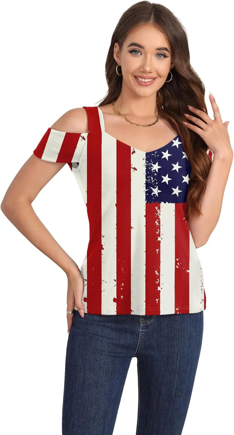 Summer Tops Womens Tunic Top Short Sleeve Cold Shoulder V Neck Loose Fit Basic Tee Casual Tops T Shirts Blouse