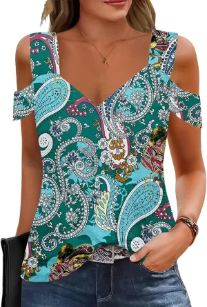 Summer Tops Womens Tunic Top Short Sleeve Cold Shoulder V Neck Loose Fit Basic Tee Casual Tops T Shirts Blouse