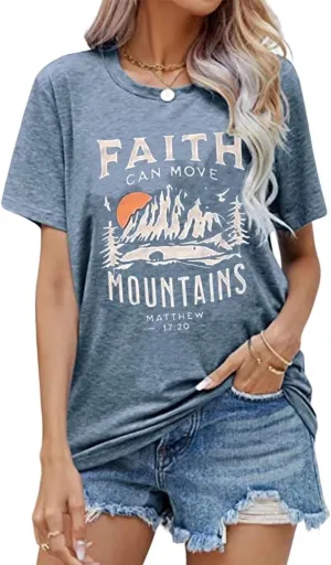Sun and Mountain Shirt for Women Camping Hiking Shirt Sunrise Pine Tree Graphic Tees Nature Casual Short Sleeve Shirt