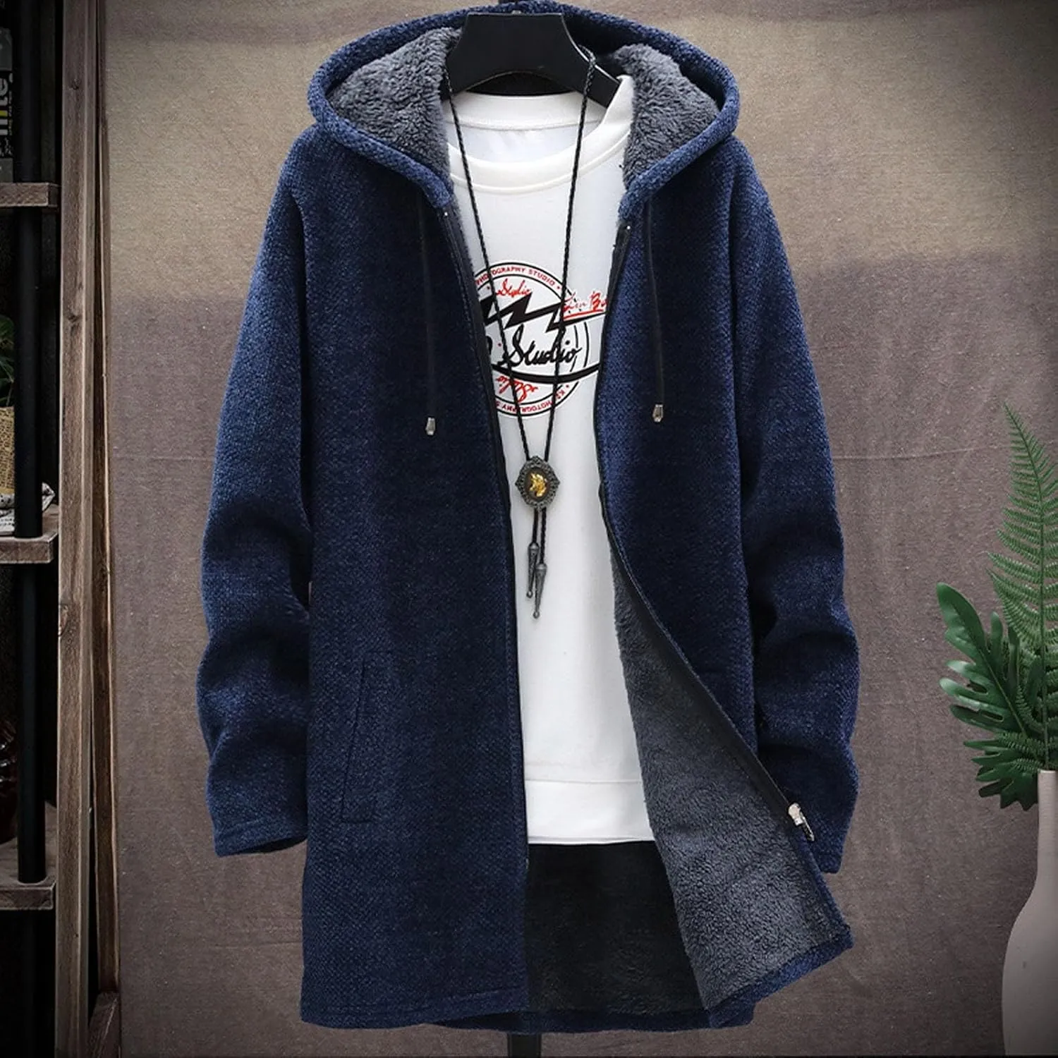 Sweater Cardigan for Men Trendy Knitted Hooded Jacket Regular Fit Full-Zipper Fleece Lined Sweater Winter Warm Coat