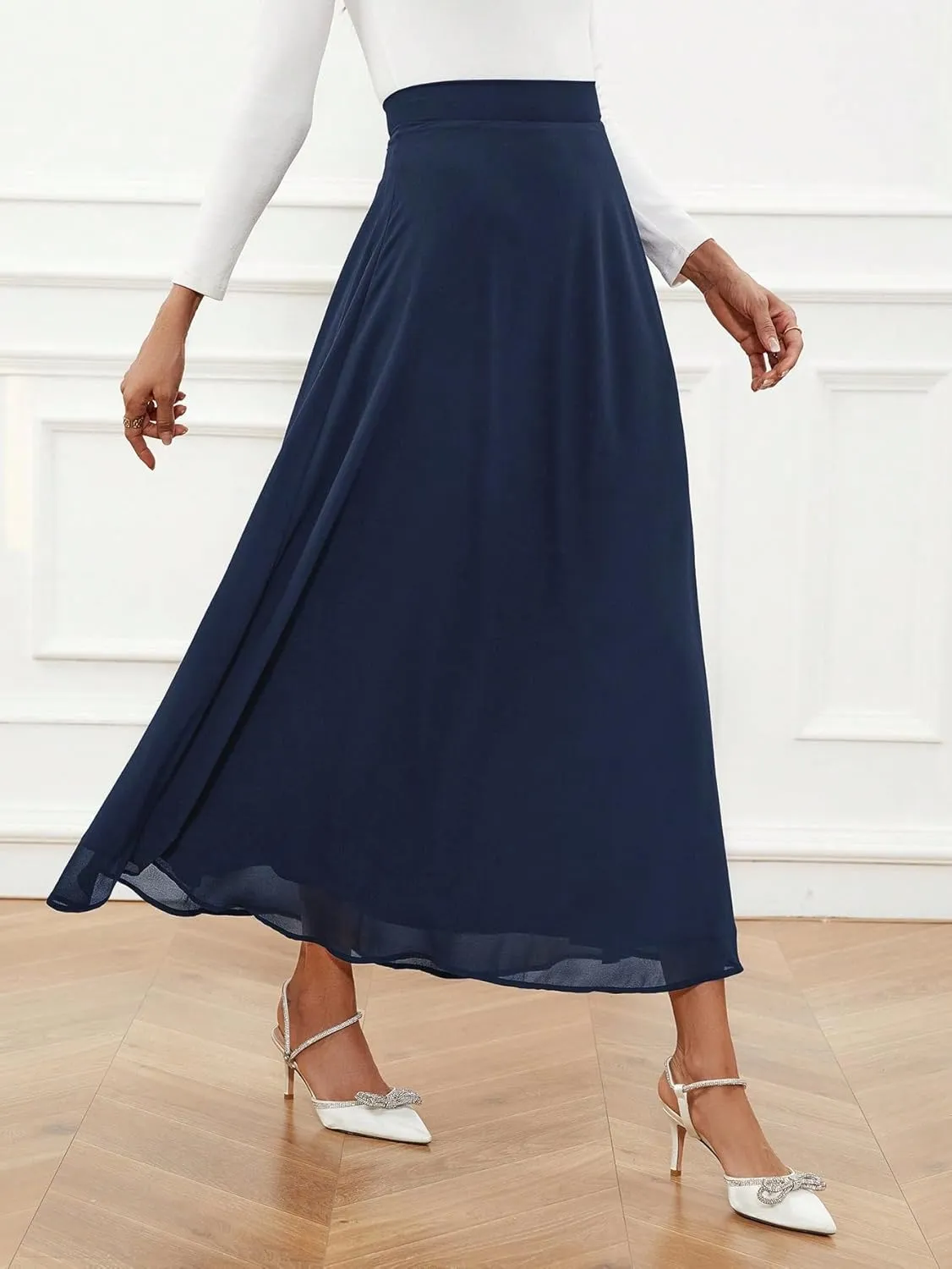 SweatyRocks Women's Chiffon High Waisted Flowy Long Skirts Casual Solid A line Maxi Skirt