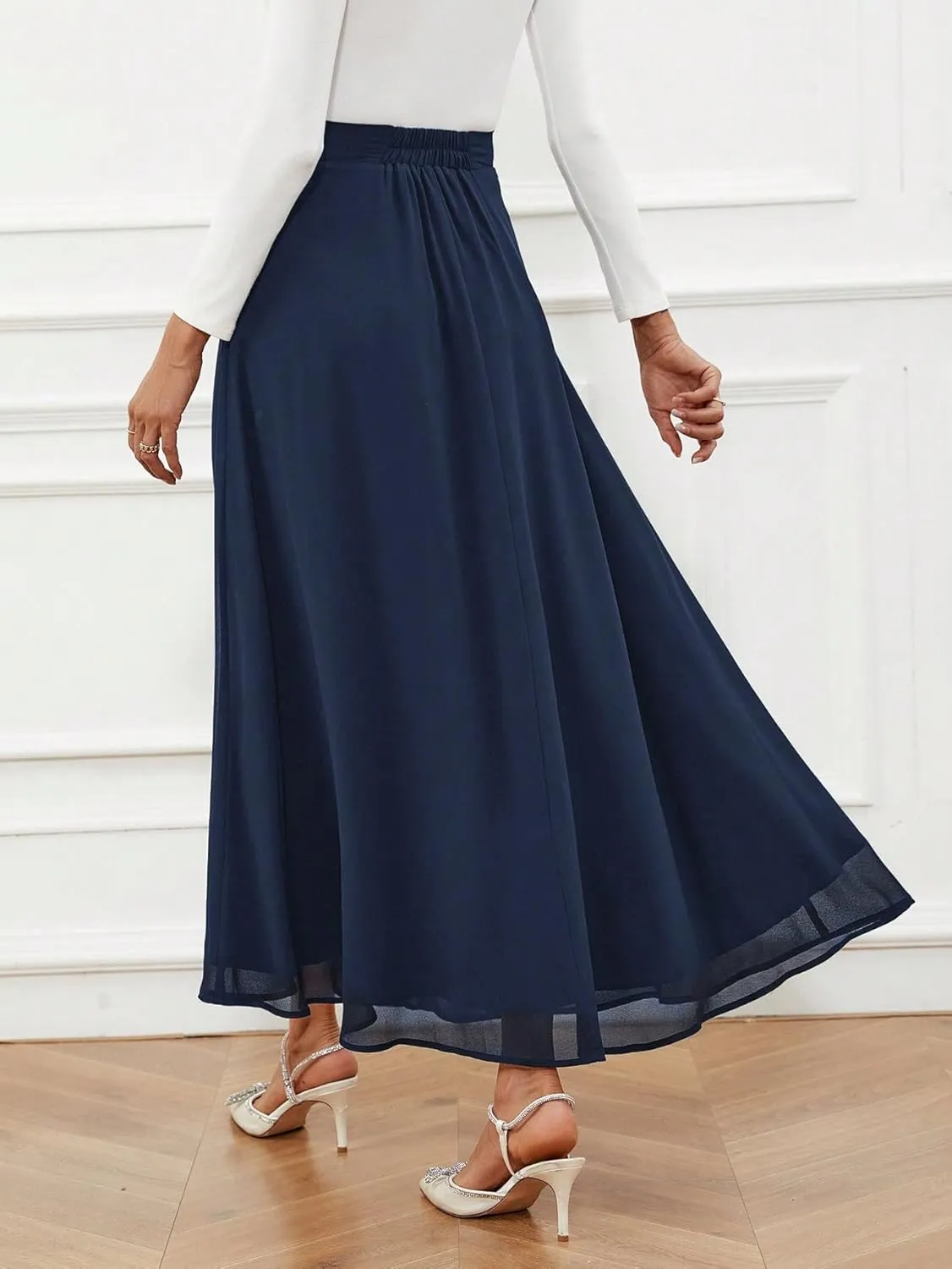 SweatyRocks Women's Chiffon High Waisted Flowy Long Skirts Casual Solid A line Maxi Skirt