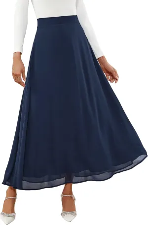 SweatyRocks Women's Chiffon High Waisted Flowy Long Skirts Casual Solid A line Maxi Skirt