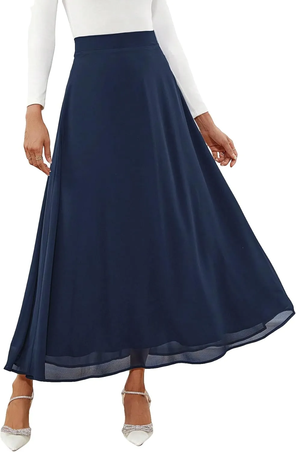 SweatyRocks Women's Chiffon High Waisted Flowy Long Skirts Casual Solid A line Maxi Skirt