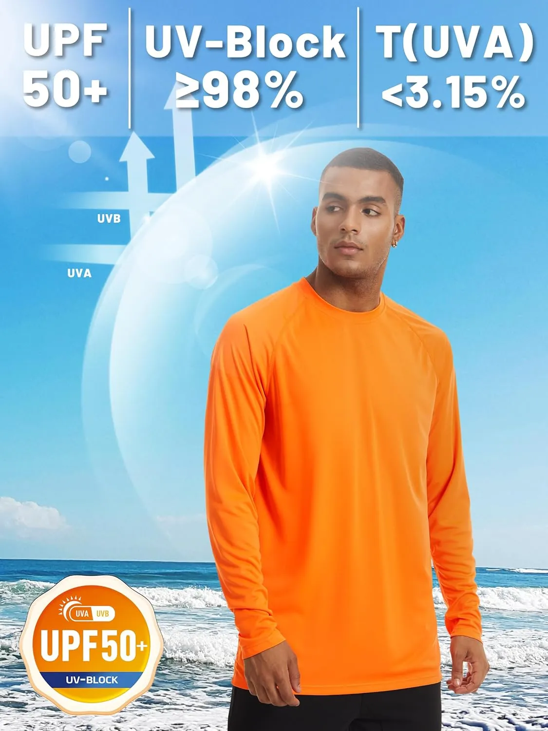 TACVASEN Men's Sun Shirt UPF 50  Long Sleeve UV Protection Lightweight Rash Guard Swim Shirt Quick Dry Fishing T-Shirt