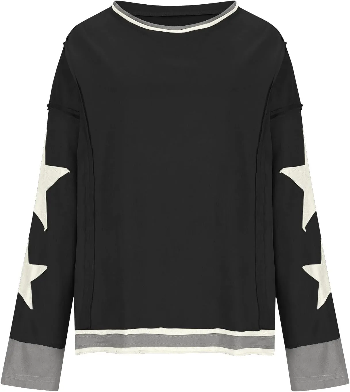 TANGNADE Women Oversized Sweatshirt Long Sleeve Crewneck Pullover Drop Shoulder Cute Tee Shirts 2024 Fall Trendy Clothes
